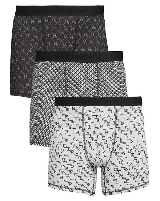Karl Lagerfeld Gray 3-piece Monogram Print Boxer Briefs for men