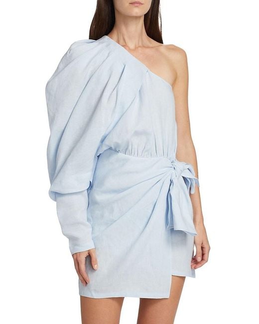 Piece of White Blue Galilea One Shoulder Wrap Dress