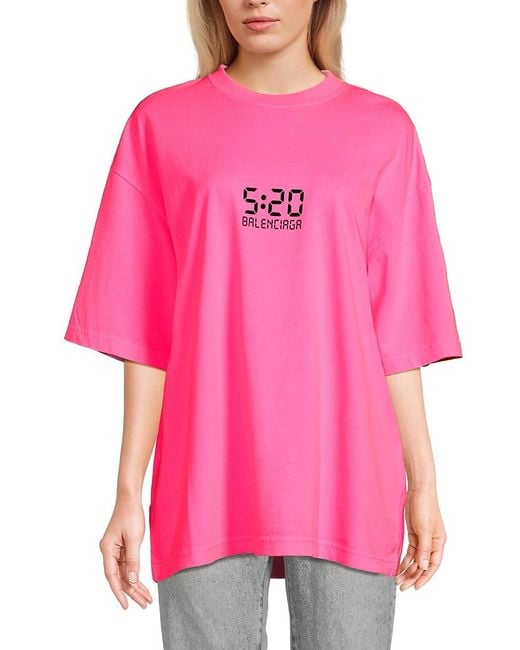 Balenciaga Pink Logo Cotton Graphic T-shirt for men