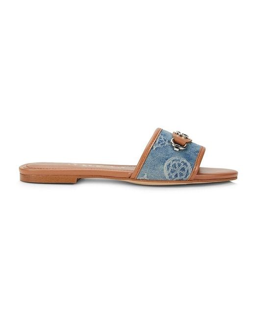 Guess Blue Hammi Logo Denim Flat Sandals