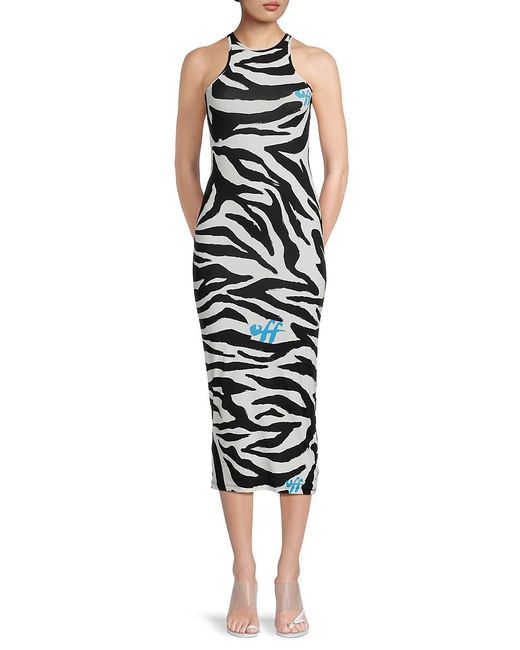 Off-White c/o Virgil Abloh Black Zebra Print Bodycon Midi Dress