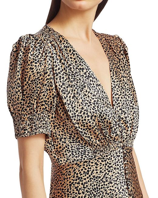Saloni Leopard Silk Satin A line Dress in Brown Lyst UK