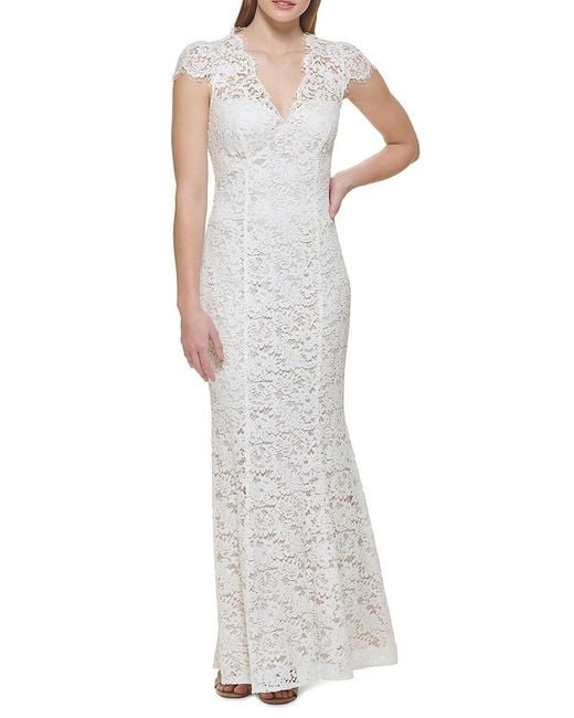 Eliza J White Lace Fit & Flare Gown