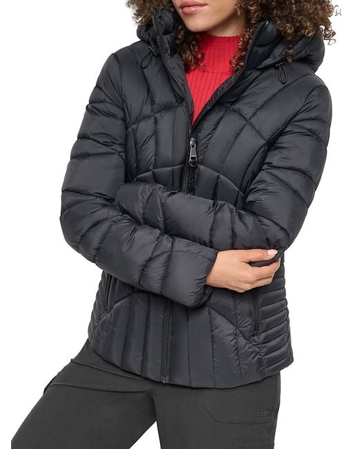 DKNY Missy Hooded Packable Puffer Jacket in Grey Lyst UK