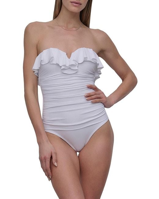 DKNY Blue Ruffled Bandeau One-Piece Swimsuit