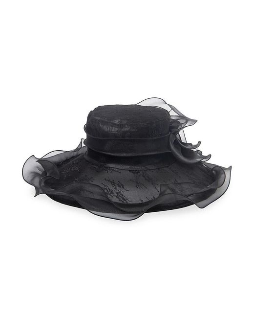 San Diego Hat Black Sheer Rosette Organza Mesh Sun Hat