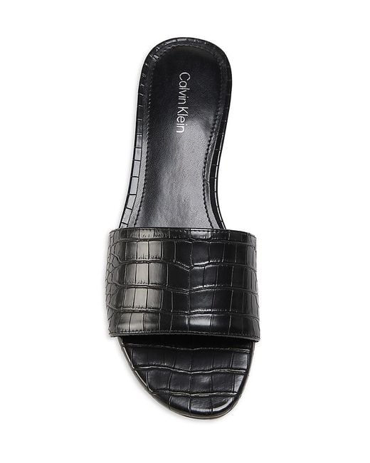 Calvin Klein Black Kimmie Croc-Embossed Slide Sandals