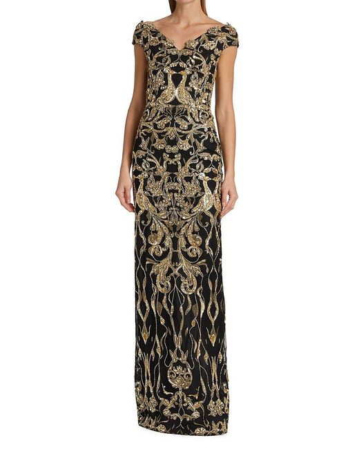 Pamella Roland Multicolor Patterned Bead Embroidered Gown