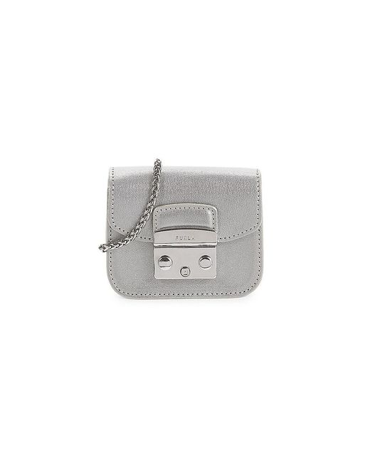 Furla Gray Leather Wallet On Chain