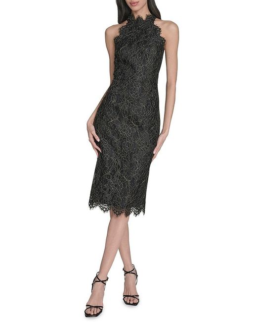 Eliza J Women's Black Sleeveless Lace Sheath Midi-dress