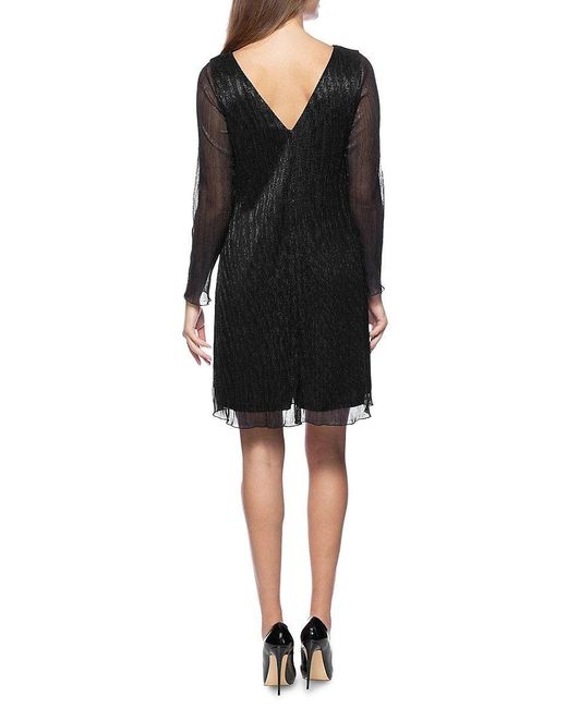 Marina Metallic Sheer Sleeve Sheath Dress in Black | Lyst