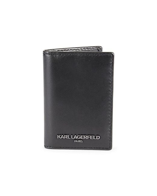 Karl Lagerfeld Black Bi Fold Leather Card Case for men
