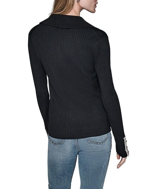 Karl Lagerfeld Blue Spread Collar Ribbed Sweater