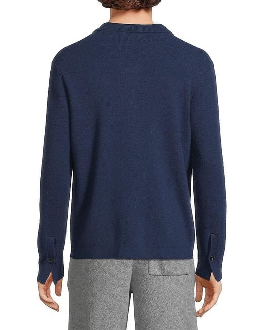 ATM Blue Sw-merino Wool Cotton Cashmere Blend Cardigan for men