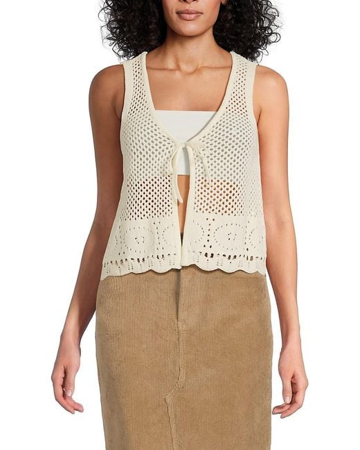 Noisy May Natural Crochet Tie-Front Sweater Vest