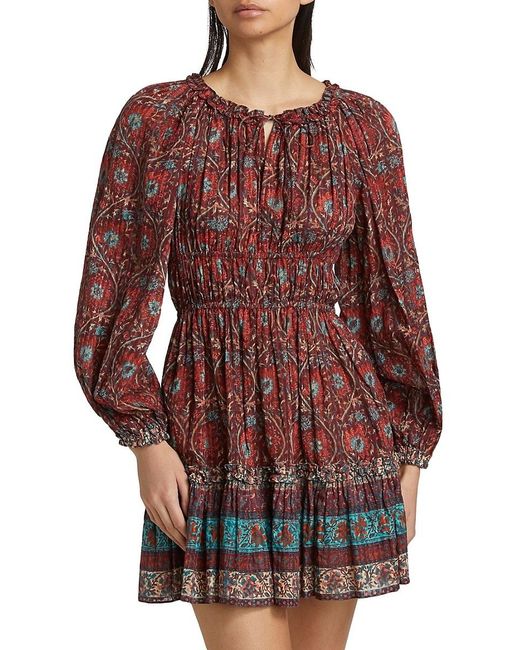 Ulla Johnson Red Val Botanical Shadow Stripe Dress