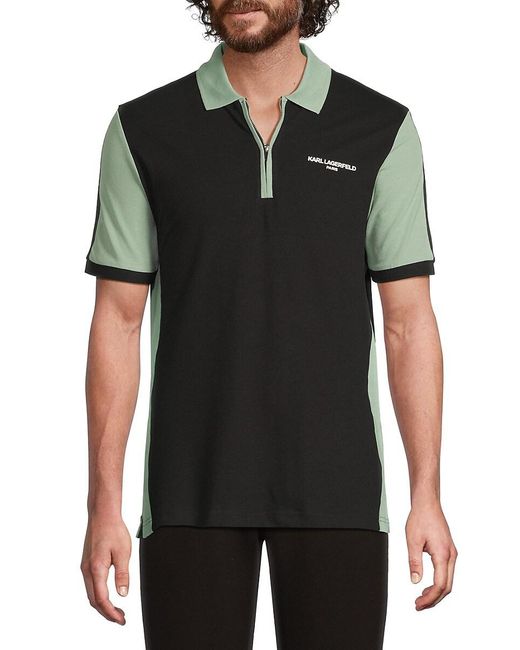 Karl Lagerfeld Men's Black Colorblock Logo Polo