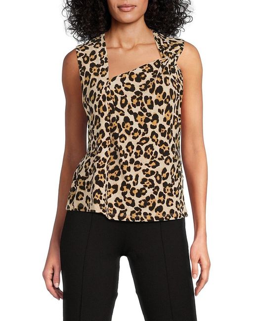 DKNY Black Asymmetrical Leopard-Print Top