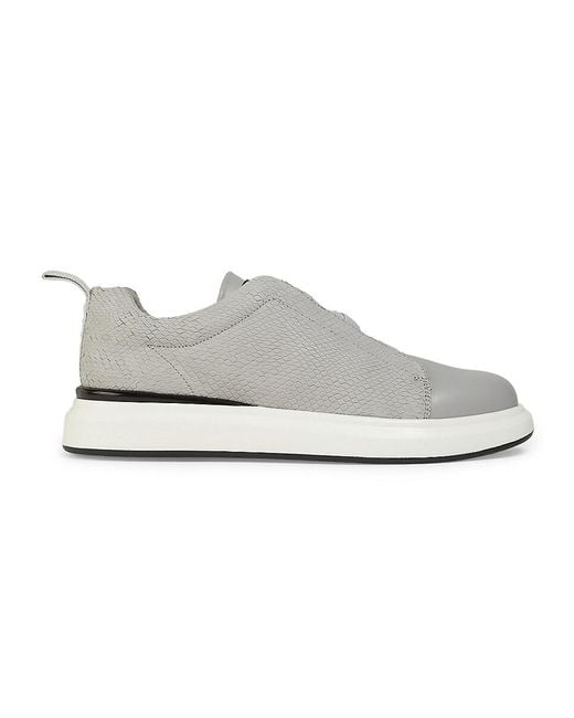 Karl Lagerfeld White Textured Low-Top Leather Sneakers for men