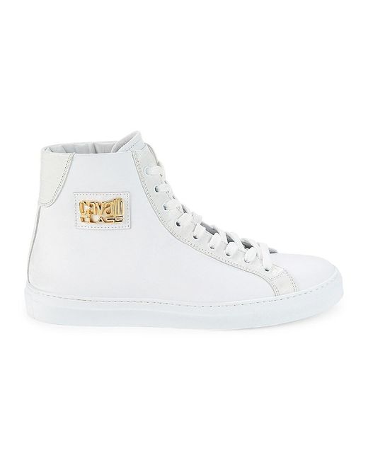 Class Roberto Cavalli White High Top Leather Sneakers for men