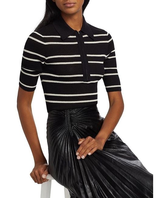 A.L.C. Black A. L.C. Cooper Striped Cotton-Blend Knit Polo Shirt
