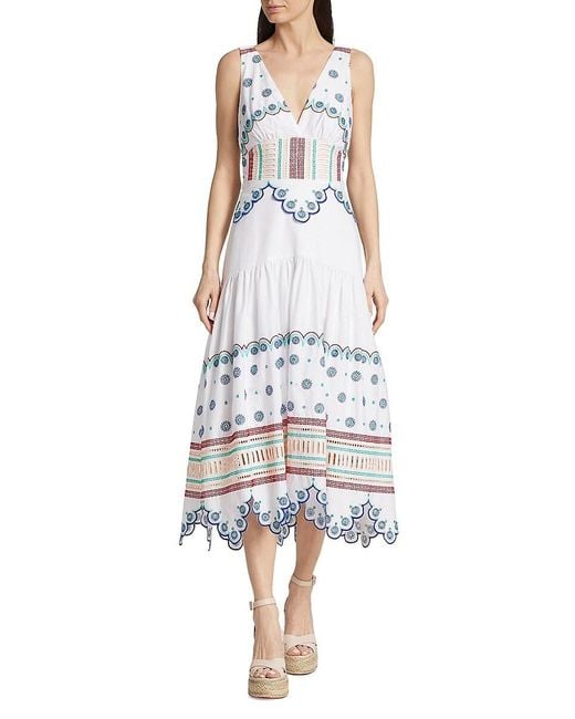 Silvia Tcherassi White Biset Embroidered Midi-Dress