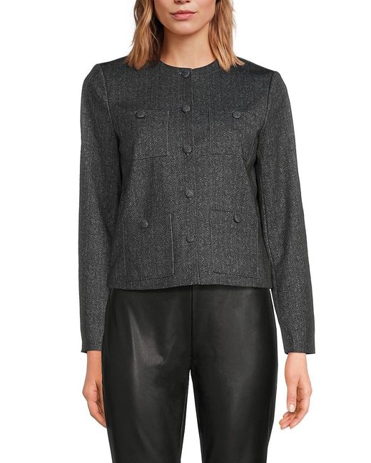 Saks Fifth Avenue Gray Ladylike Crewneck Herringbone Jacket