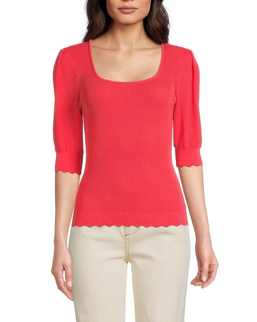 Sam Edelman Red Knit Scalloped Top
