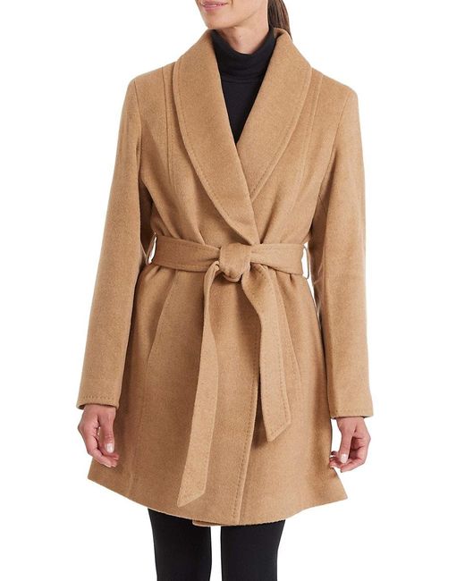 Sofiacashmere Camel Hair Shawl Collar Wrap Coat in Natural Lyst