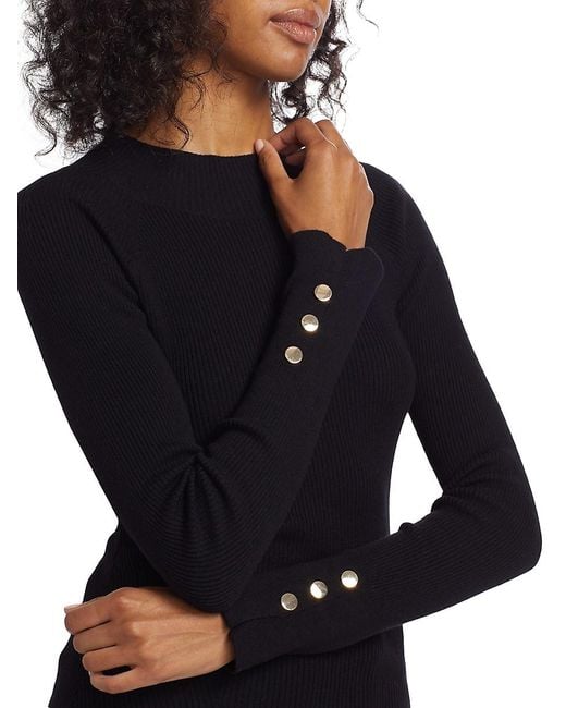 10 Crosby Derek Lam Blue Kassandra Rib-Knit Button-Cuff Sweater