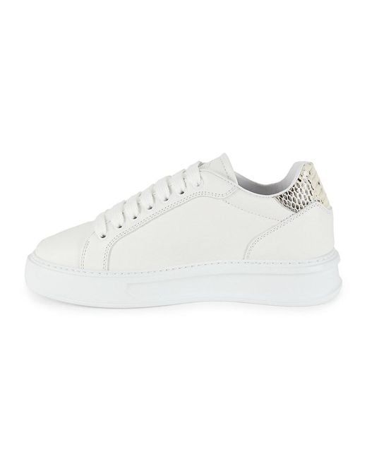 Roberto Cavalli White Snake-Embossed Low Top Leather Sneakers