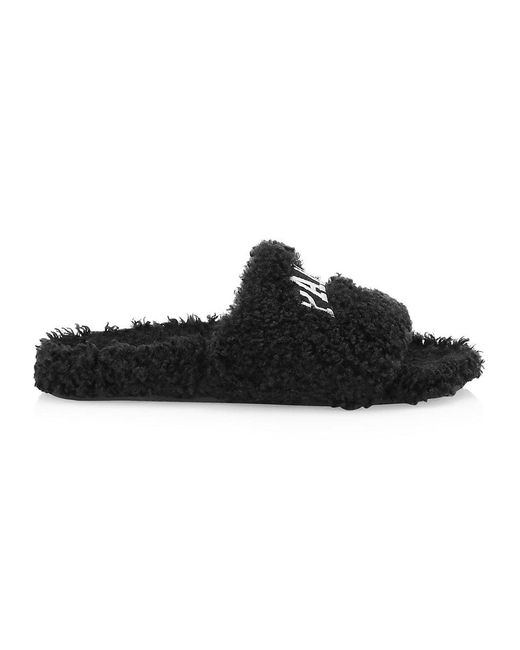 Balenciaga Black Furry Logo Slide Sandals for men