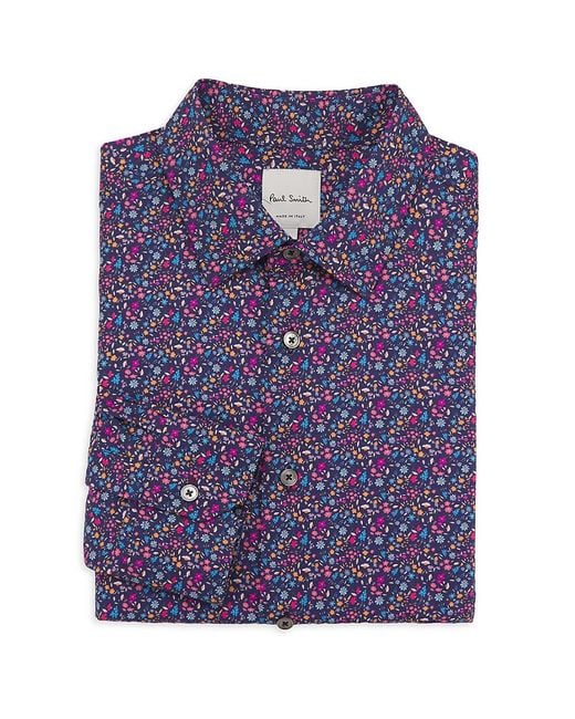 Paul Smith Blue Floral Cotton Tailored Fit Dress Shirt for men