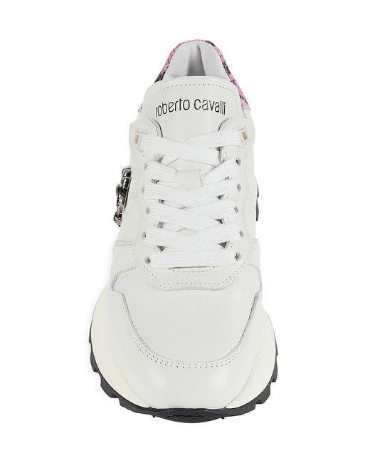 Roberto Cavalli White Leather Running Platform Sneakers