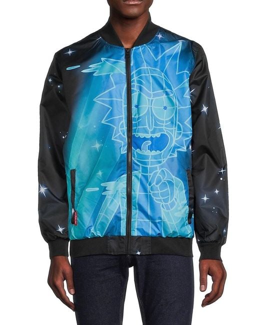 Members Only Rick Morty Graphic Bomber Jacket in Blue for Men