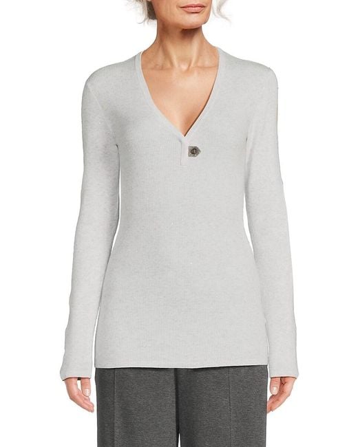 Brunello Cucinelli Gray Rib-Knit Cashmere-Blend Sweater