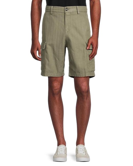 Brunello Cucinelli Green Flat Front Linen Blend Bermuda Shorts for men
