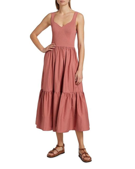 Tanya Taylor Josephina Mixed Media Tiered Midi-Dress