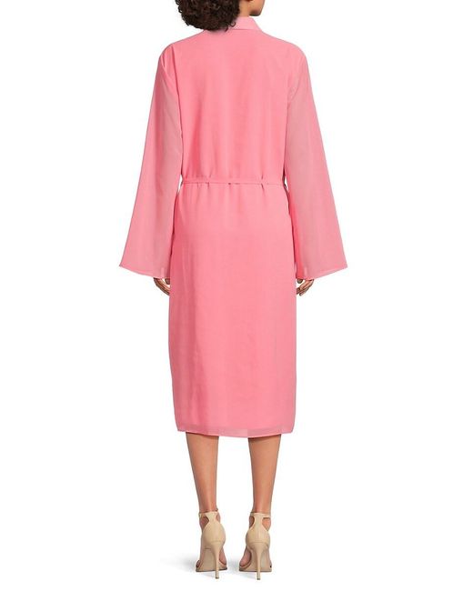 AREA STARS Pink Yasmine Long Sleeve Ruffled Midi Dress