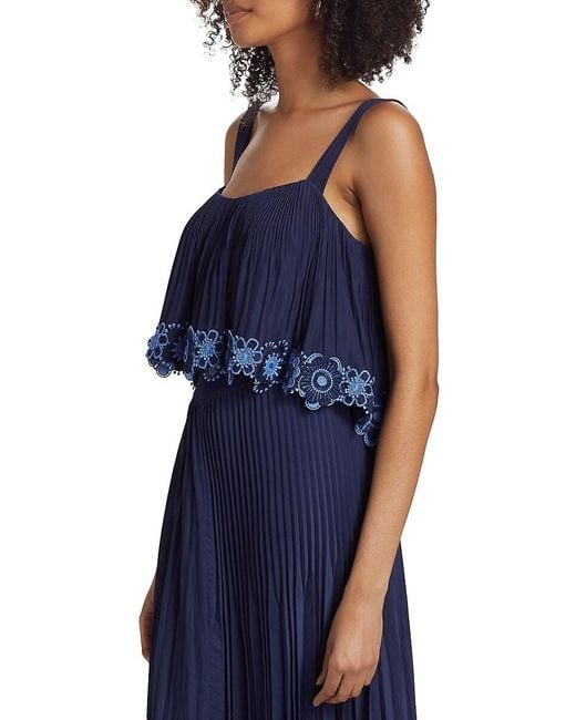 Ramy Brook Blue Elizabeth Pleated Floral Hem Top