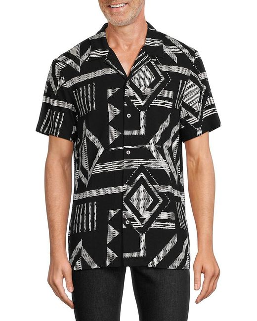 French Connection Black Folk Graphic Camp Shirt for men