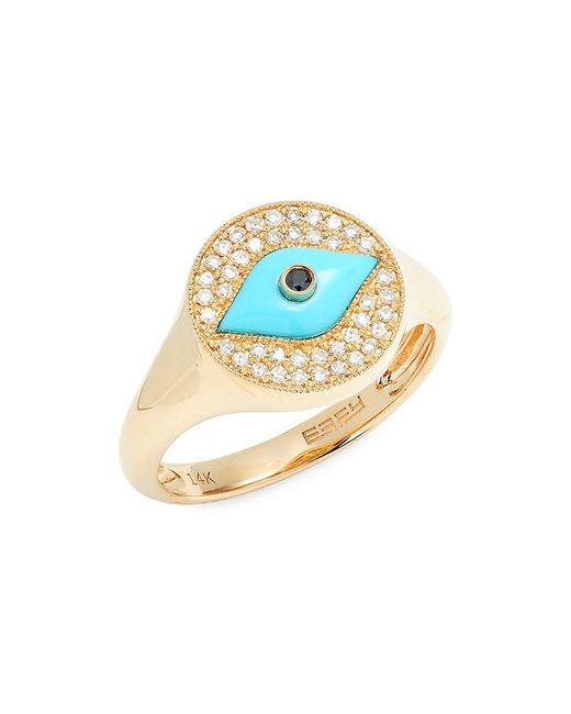 Effy Metallic 14k Yellow Gold, Turquoise & Diamond Evil Eye Ring