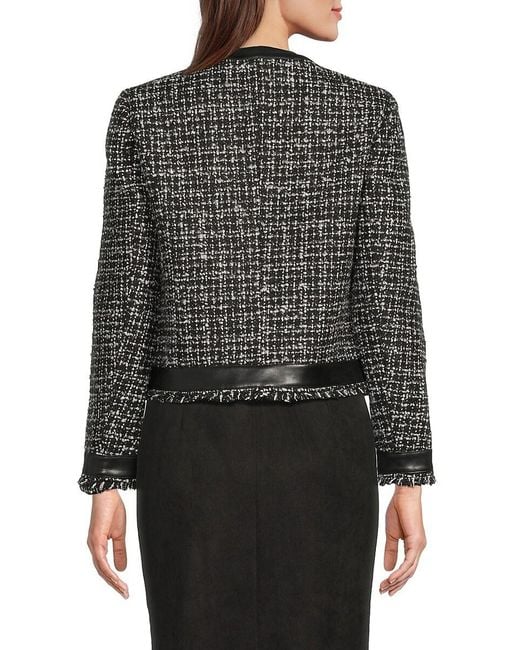 Saks Fifth Avenue Brown Faux Leather-Trim Tweed Jacket