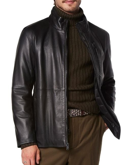 Andrew Marc Black Wollman 2-in-1 Lambskin Leather Bib Jacket for men