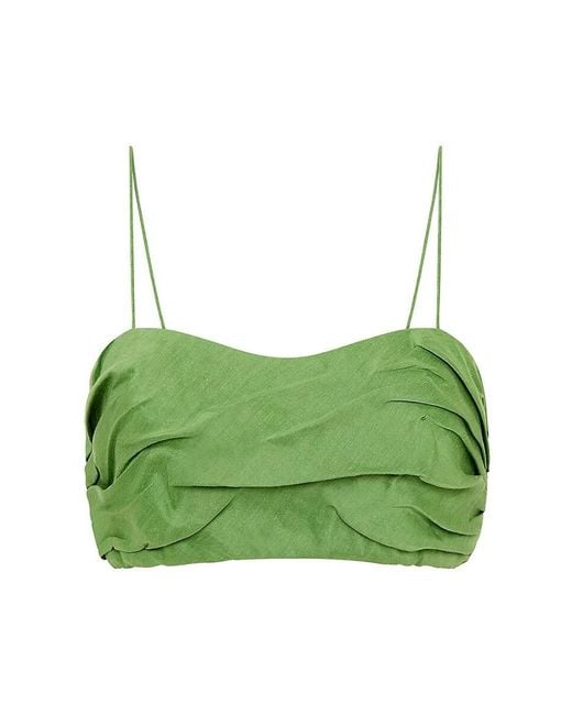 Aje. Green Thea Draped Linen Blend Crop Top