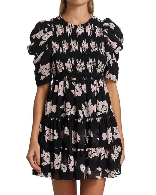 Cinq Ã Sept Hollis Floral Mini Dress in Black | Lyst