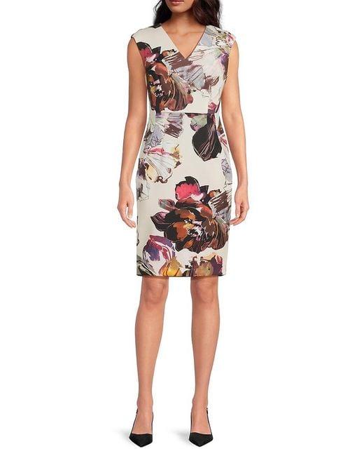Calvin Klein Multicolor Painterly Floral Stretch Sheath Dress