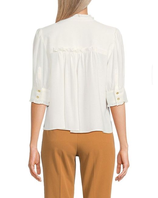 Tommy Hilfiger White Ruffle Band Collar Shirt