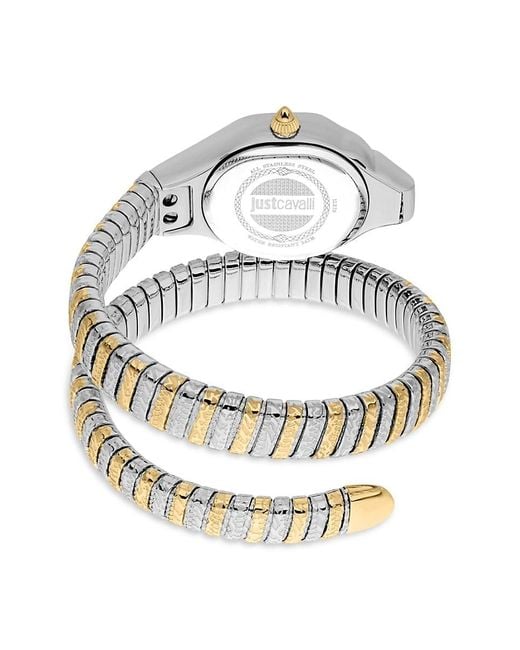 Just Cavalli White Two Tone Stainless Steel & Crystal Wrap Watch/22Mm