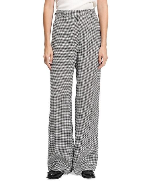 Theory Gray Houndstooth Linen-Blend Straight Trousers